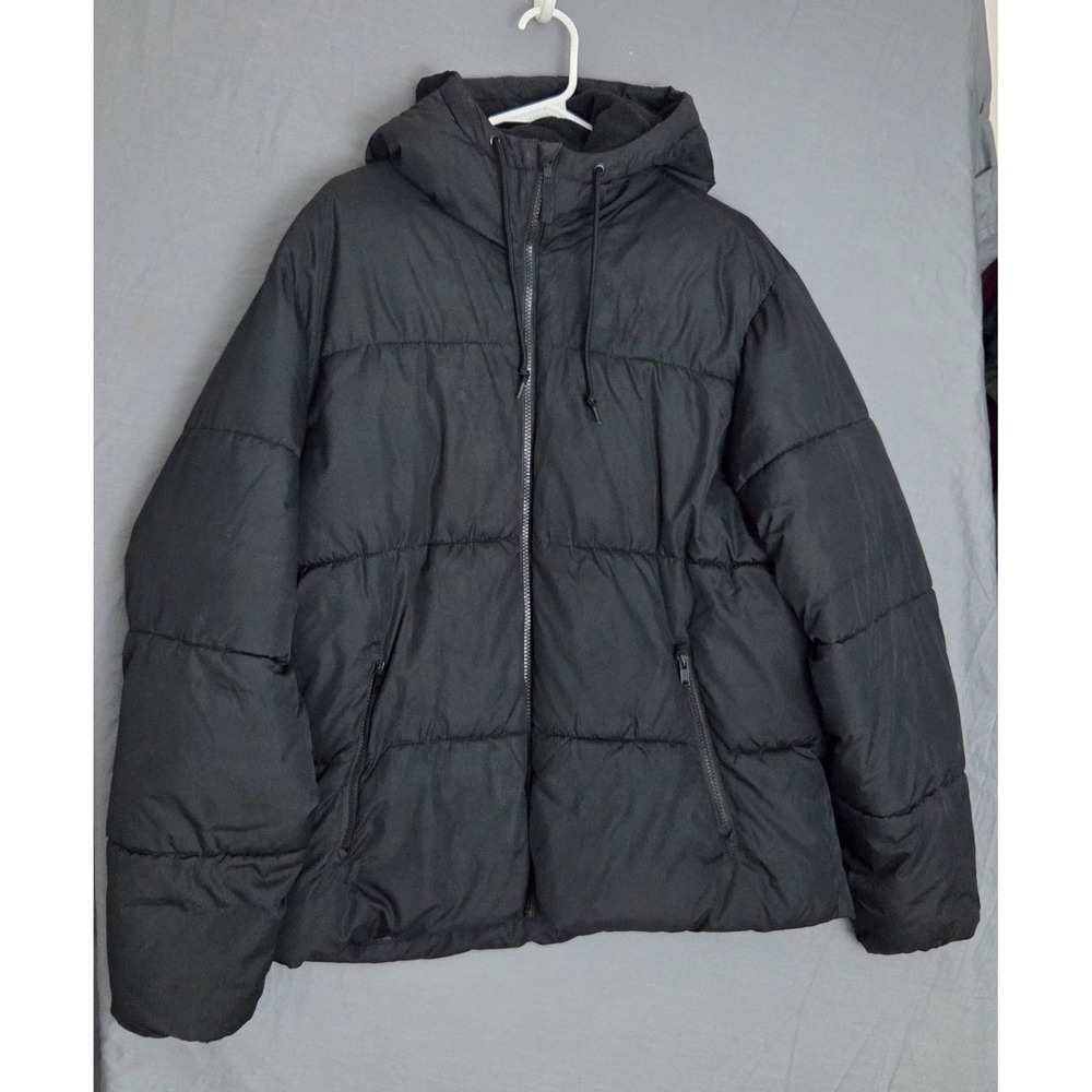 Old Navy Mens Black Puffer Jacket Hooded Water Resistant Full Zip Coat Large